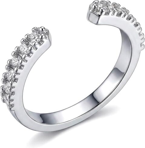 Adjustable Rings for Women - Rhodium Plated Cubic Zirconia Wrap Ring | Minimalist CZ Eternity Ring | Stackable Engagement Anniversary Promise Ring Jewelry for Women in Saudi Arabia
