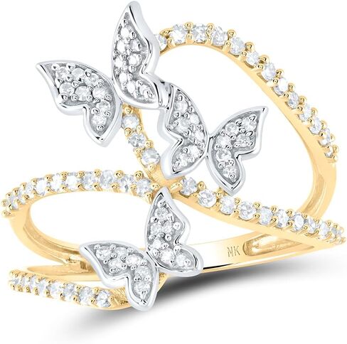 Jewels By Lux 10kt Yellow Gold 3/8 Cttw Diamond Wedding Engagement Anniversary Butterfly Ring, Women Size: 5-9 in Kuwait
