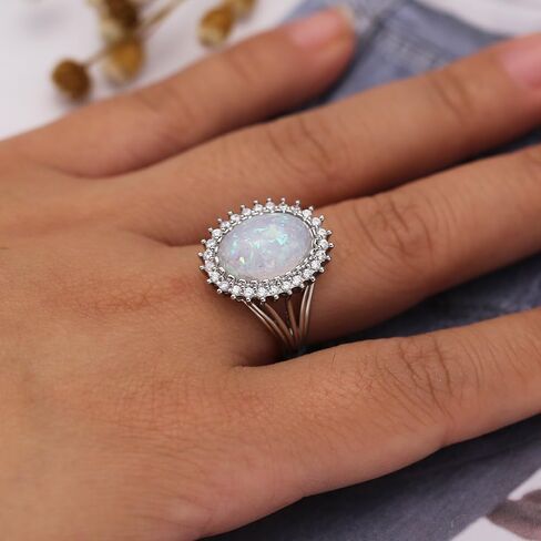 Luxury Oval Simulate Opal Rings for Women Shiny Zirconia Finger Jewelry for Anniversary Party in Kuwait