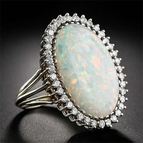 Luxury Oval Simulate Opal Rings for Women Shiny Zirconia Finger Jewelry for Anniversary Party in Kuwait