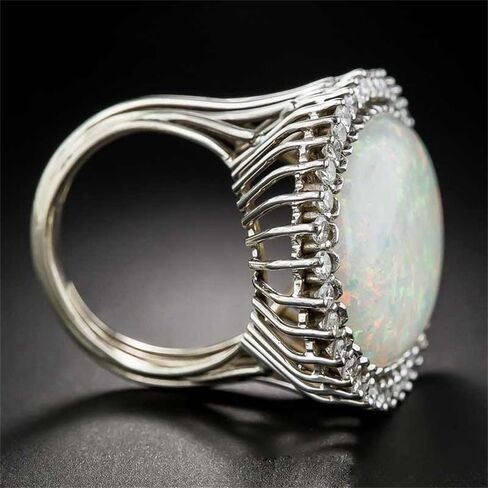 Luxury Oval Simulate Opal Rings for Women Shiny Zirconia Finger Jewelry for Anniversary Party in Kuwait