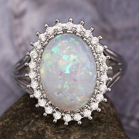 Luxury Oval Simulate Opal Rings for Women Shiny Zirconia Finger Jewelry for Anniversary Party in Kuwait