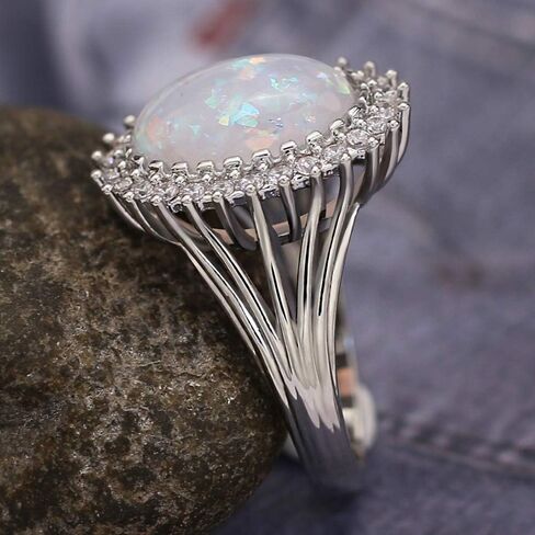 Luxury Oval Simulate Opal Rings for Women Shiny Zirconia Finger Jewelry for Anniversary Party in Kuwait