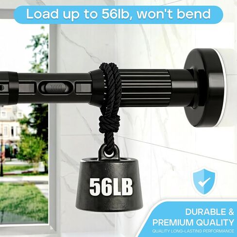 Tension Curtain Rod 41-86 Inch – Heavy Duty Curtain Rods No Drilling Adjustable Window Treatment Rod for Window Patio, Easy Installation, Rust Resistant, 1.26" Diameter, Black in Saudi Arabia