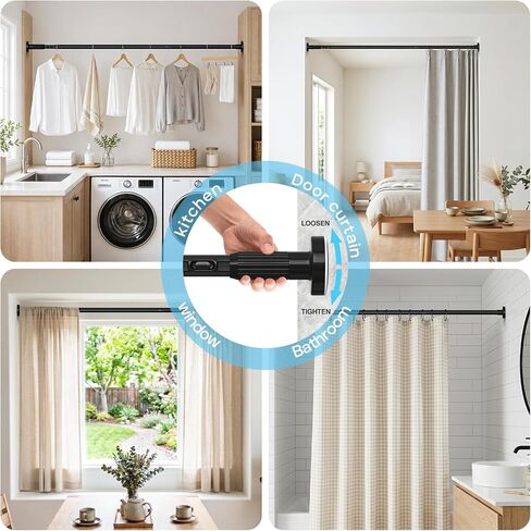 Tension Curtain Rod 41-86 Inch – Heavy Duty Curtain Rods No Drilling Adjustable Window Treatment Rod for Window Patio, Easy Installation, Rust Resistant, 1.26" Diameter, Black in Saudi Arabia