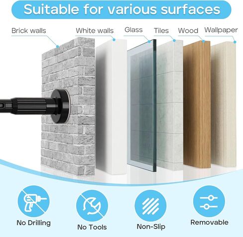 Tension Curtain Rod 41-86 Inch – Heavy Duty Curtain Rods No Drilling Adjustable Window Treatment Rod for Window Patio, Easy Installation, Rust Resistant, 1.26" Diameter, Black in Saudi Arabia