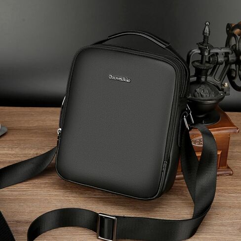 Men's Crossbody Shoulder Bag, genuine leather Small Messenger Satchel for Work Business Travel, Black Side Purse in Saudi Arabia