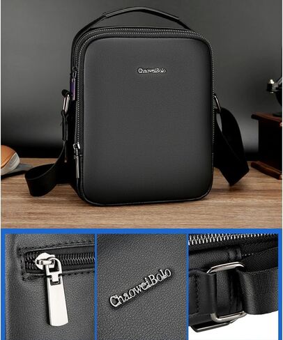 Men's Crossbody Shoulder Bag, genuine leather Small Messenger Satchel for Work Business Travel, Black Side Purse in Saudi Arabia