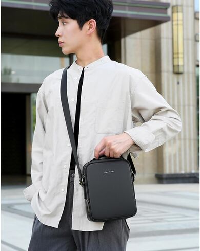 Men's Crossbody Shoulder Bag, genuine leather Small Messenger Satchel for Work Business Travel, Black Side Purse in Saudi Arabia