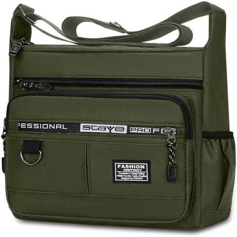 Pocket Large Capacity Outdoor Nylon Men's Messenger Bag Multi-layer Shoulder Green in Kuwait