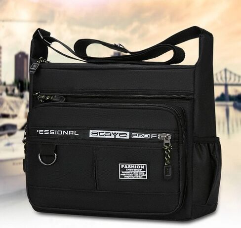 Pocket Large Capacity Outdoor Nylon Men's Messenger Bag Multi-layer Shoulder Green in Kuwait