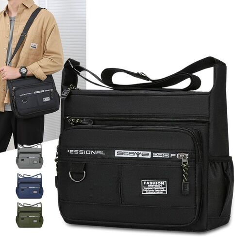 Pocket Large Capacity Outdoor Nylon Men's Messenger Bag Multi-layer Shoulder Green in Kuwait