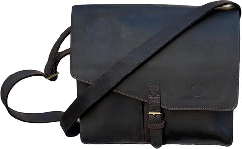 Gotham City Handmade Genuine Leather Crossbody Laptop Messenger Shoulder Bag 14 inch Satchel for Men and Women Crazy Horse Distressed Black-Brown in Saudi Arabia
