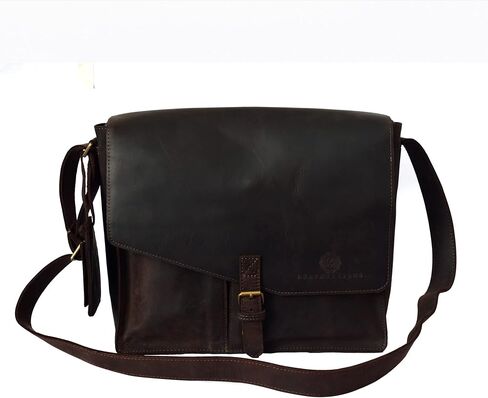 Gotham City Handmade Genuine Leather Crossbody Laptop Messenger Shoulder Bag 14 inch Satchel for Men and Women Crazy Horse Distressed Black-Brown in Saudi Arabia