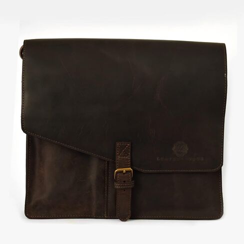 Gotham City Handmade Genuine Leather Crossbody Laptop Messenger Shoulder Bag 14 inch Satchel for Men and Women Crazy Horse Distressed Black-Brown in Saudi Arabia