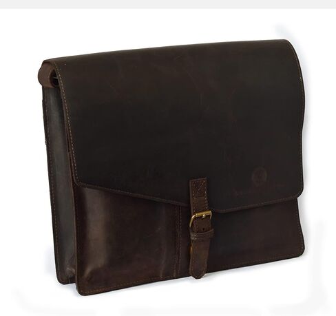Gotham City Handmade Genuine Leather Crossbody Laptop Messenger Shoulder Bag 14 inch Satchel for Men and Women Crazy Horse Distressed Black-Brown in Saudi Arabia
