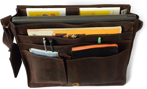 Gotham City Handmade Genuine Leather Crossbody Laptop Messenger Shoulder Bag 14 inch Satchel for Men and Women Crazy Horse Distressed Black-Brown in Saudi Arabia