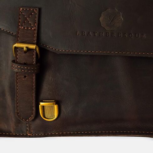 Gotham City Handmade Genuine Leather Crossbody Laptop Messenger Shoulder Bag 14 inch Satchel for Men and Women Crazy Horse Distressed Black-Brown in Saudi Arabia