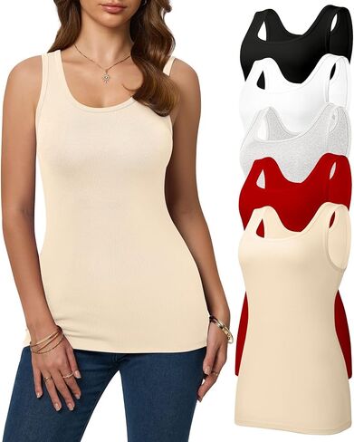 5 Pack Tank Tops for Women Cotton Undershirts Slim Fit Scoop Neck Basic Tanks Sleeveless Wide Strap Layering Top in Saudi Arabia