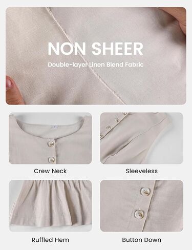 SKIKYAN Women's Linen Tank Tops Sleeveless Peplum Top Button Front Casual Flared Hem Blouse for Summer Daily Wear in Saudi Arabia