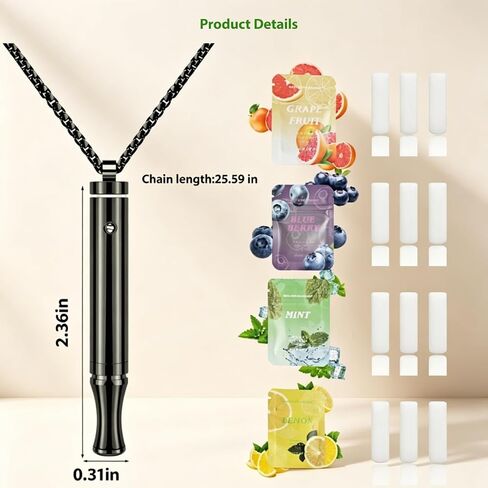 Anxiety Breathing Necklace with Resistance, Portable Breathlace for Anxiety Relief & Meditation, Includes 4 pcs Flavoured Replacement Filters for Calm Focus & Mindful Relaxation(Black) in Saudi Arabia