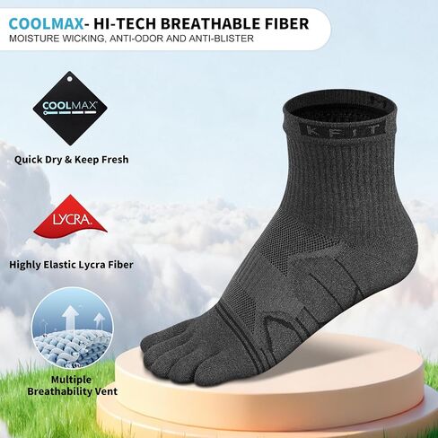 جوارب Kfit للرجال والنساء للجري COOLMAX رياضي للكاحل بخمسة أصابع، جوارب مسامية ماصة للرطوبة، 3 أزواج in Kuwait