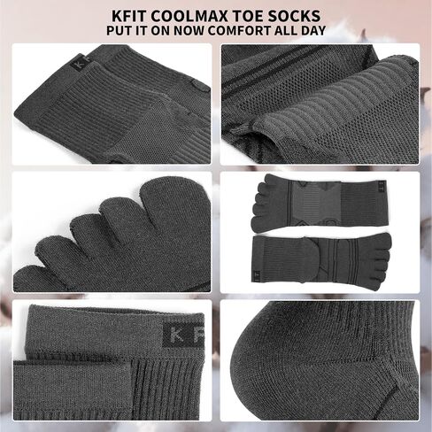 جوارب Kfit للرجال والنساء للجري COOLMAX رياضي للكاحل بخمسة أصابع، جوارب مسامية ماصة للرطوبة، 3 أزواج in Kuwait
