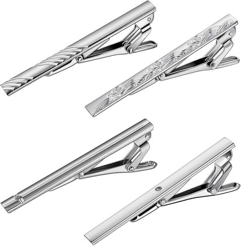4PCS Silver Tie Clip, Stainless Steel Mens Tie Clip for Formal Business, Wedding, Party, Fathers Day Gift (Polished Silver) in Kuwait