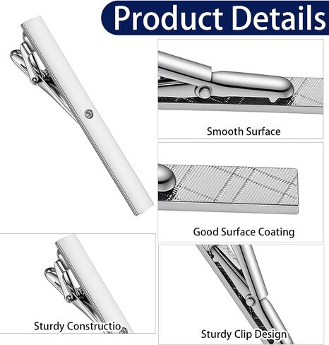 4PCS Silver Tie Clip, Stainless Steel Mens Tie Clip for Formal Business, Wedding, Party, Fathers Day Gift (Polished Silver) in Kuwait