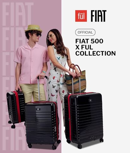 FUL x Fiat 500 Collab Hardside Large Checked Spinner Luggage, 31.5" Lightweight Suitcase in Fiat 500 Style, Expandable Compartment and 360° Spinner Wheels, Black in Kuwait