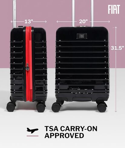 FUL x Fiat 500 Collab Hardside Large Checked Spinner Luggage, 31.5" Lightweight Suitcase in Fiat 500 Style, Expandable Compartment and 360° Spinner Wheels, Black in Kuwait