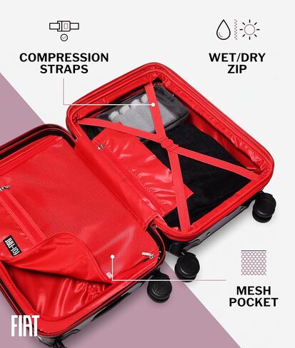FUL x Fiat 500 Collab Hardside Large Checked Spinner Luggage, 31.5" Lightweight Suitcase in Fiat 500 Style, Expandable Compartment and 360° Spinner Wheels, Black in Kuwait