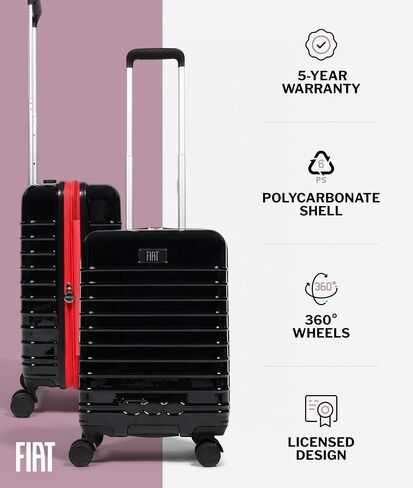 FUL x Fiat 500 Collab Hardside Large Checked Spinner Luggage, 31.5" Lightweight Suitcase in Fiat 500 Style, Expandable Compartment and 360° Spinner Wheels, Black in Kuwait