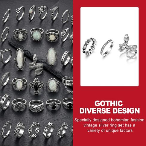 42 Pack Gothic Rings Set, Adjustable Silver Stackable Punk Knuckle Rings for Women Men, Cool Alt Emo Grunge Y2K Aesthetic Jewelry Gift in Saudi Arabia