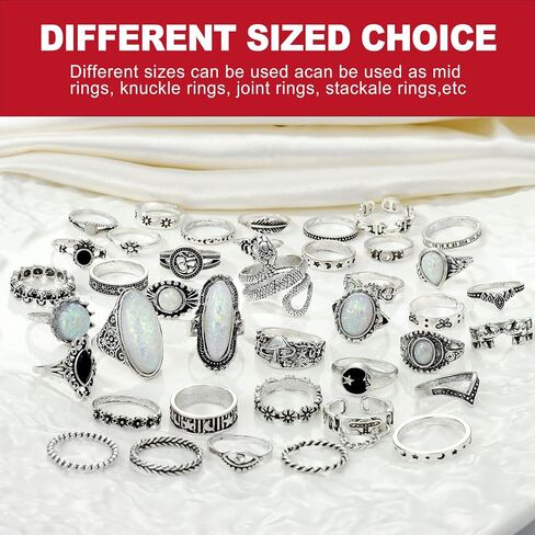 42 Pack Gothic Rings Set, Adjustable Silver Stackable Punk Knuckle Rings for Women Men, Cool Alt Emo Grunge Y2K Aesthetic Jewelry Gift in Saudi Arabia
