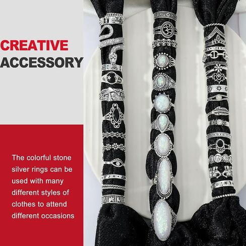 42 Pack Gothic Rings Set, Adjustable Silver Stackable Punk Knuckle Rings for Women Men, Cool Alt Emo Grunge Y2K Aesthetic Jewelry Gift in Saudi Arabia