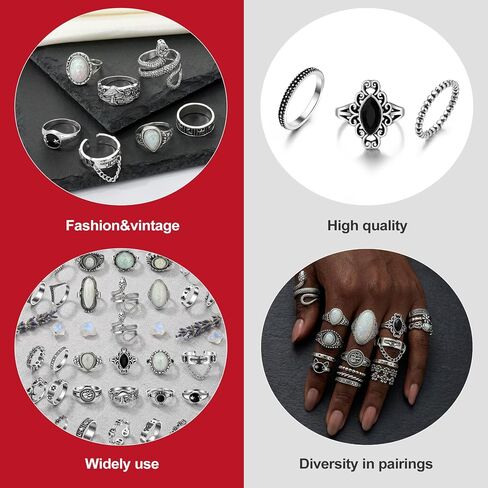 42 Pack Gothic Rings Set, Adjustable Silver Stackable Punk Knuckle Rings for Women Men, Cool Alt Emo Grunge Y2K Aesthetic Jewelry Gift in Saudi Arabia