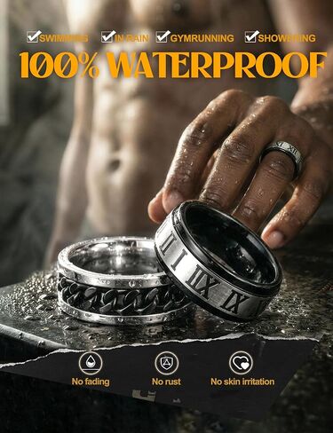 FIBO STEEL 12PCS Rings for Men Women Jewelry Gift, Stainless Steel Fidget Ring, Spinner Ring for Anxiety, Non Tarnish Mens Wedding Engagement Promise Band Set - Black/Silver, Comfort Fit Size 7-13 in Kuwait