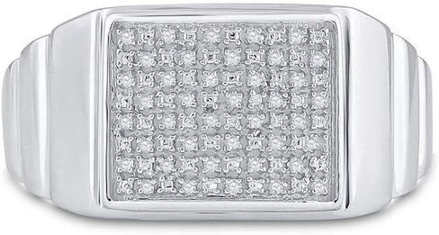 خاتم من الفضة الإسترليني للرجال من Jewels By Lux مصنوع من الألماس المستدير 1/10 Cttw، مقاس رجالي: 8-12 in Kuwait