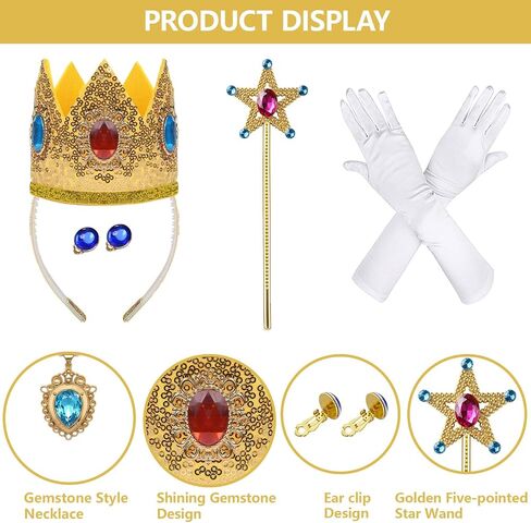 ZIW Princess Accessories Set Kids, 6 Piece Royal Fairytale Peach Costume Accessories for Girls Halloween Party Cosplay Classic Video Game Inspired Crown Wand Gloves Necklace Earrings Handbag in Saudi Arabia