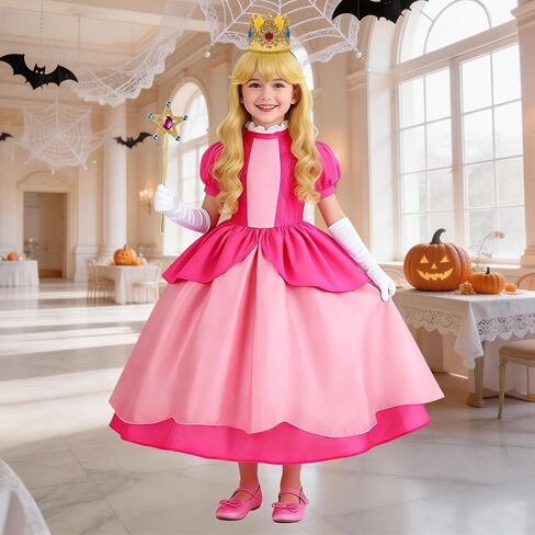 ZIW Princess Accessories Set Kids, 6 Piece Royal Fairytale Peach Costume Accessories for Girls Halloween Party Cosplay Classic Video Game Inspired Crown Wand Gloves Necklace Earrings Handbag in Saudi Arabia