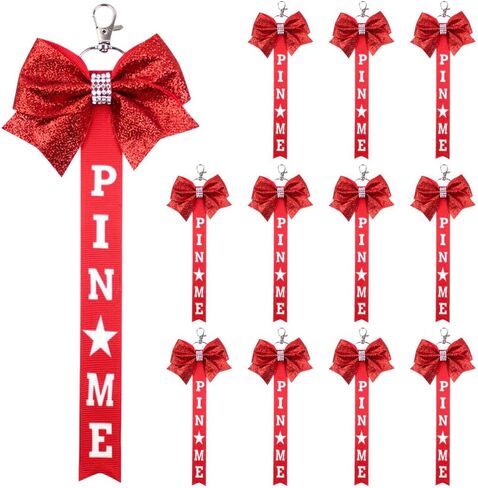 BAOZOON 12 Pcs Cheer Pin Me Ribbon Keychains Glitter Cheer Ribbon Bow Key Chain with Rhinestones for Cheerleader Bag Backpack in Saudi Arabia