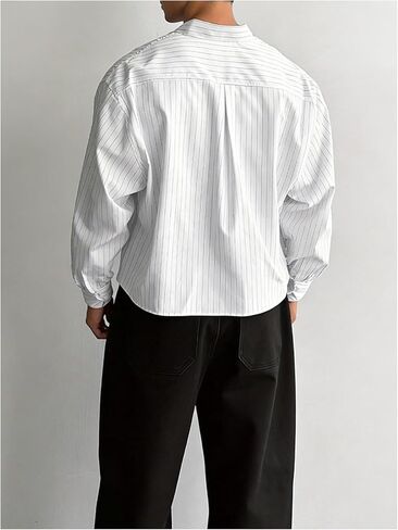 GORGLITTER Men's Long Sleeve Cropped Button Up Shirts Striped Oversized Boxy Button Down Casual Shirt Streetwear in Saudi Arabia