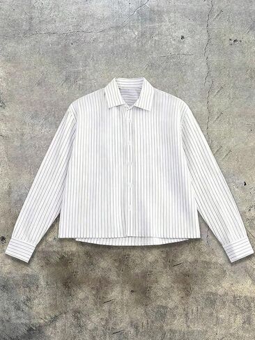 GORGLITTER Men's Long Sleeve Cropped Button Up Shirts Striped Oversized Boxy Button Down Casual Shirt Streetwear in Saudi Arabia