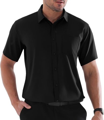 Dress Shirts for Men Big and Tall (XL Big-6XL Big Tall) Button Down Short Sleeve Business Casual Collared Shirt in Saudi Arabia