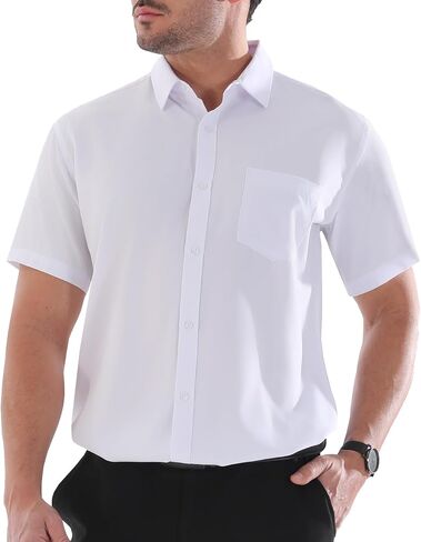 Dress Shirts for Men Big and Tall (XL Big-6XL Big Tall) Button Down Short Sleeve Business Casual Collared Shirt in Kuwait