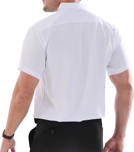 Dress Shirts for Men Big and Tall (XL Big-6XL Big Tall) Button Down Short Sleeve Business Casual Collared Shirt in Kuwait