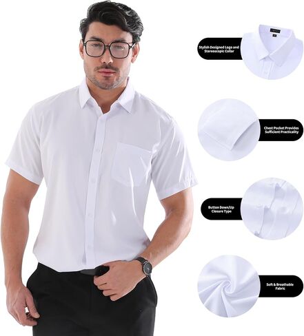 Dress Shirts for Men Big and Tall (XL Big-6XL Big Tall) Button Down Short Sleeve Business Casual Collared Shirt in Kuwait