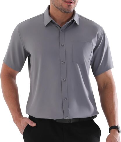 Dress Shirts for Men Big and Tall (XL Big-6XL Big Tall) Button Down Short Sleeve Business Casual Collared Shirt in Kuwait