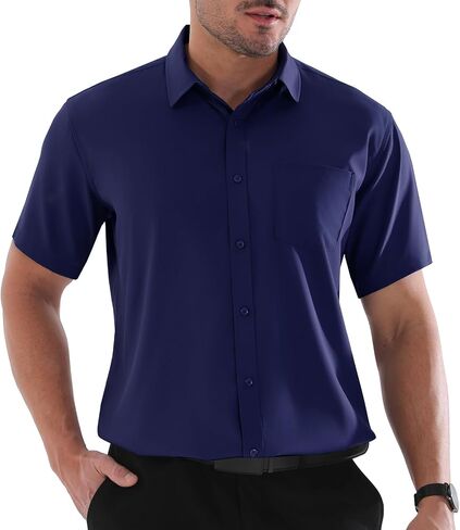 Dress Shirts for Men Big and Tall (XL Big-6XL Big Tall) Button Down Short Sleeve Business Casual Collared Shirt in Kuwait